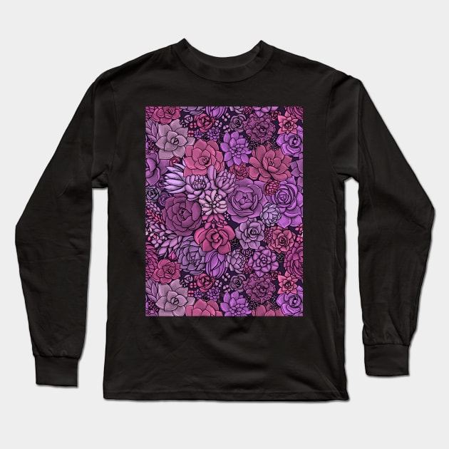 Succulent garden in pink and violet Long Sleeve T-Shirt by katerinamk